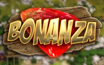 Red gem on a wooden sign from the Bonanza cover by Big Time Gaming