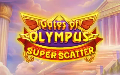 Gates of Olympus Super Scatter cover with the gold temple title