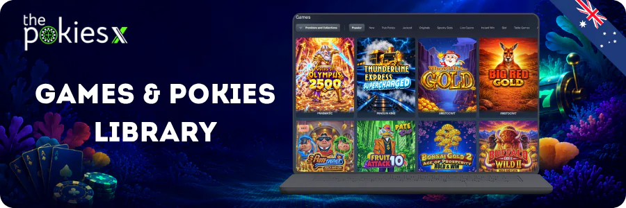 Pokies, table games and live dealer titles in our casino lobby