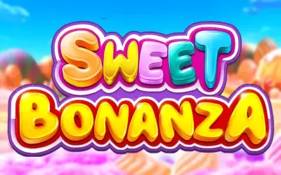 Candy-coloured Sweet Bonanza logo on a pink background