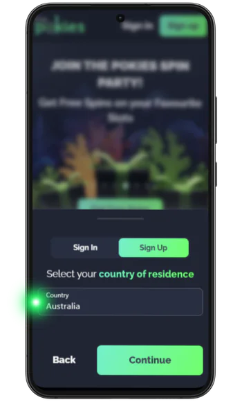 Country of residence step with Australia selected