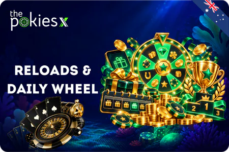 The Pokies Weekly reload bonuses, Daily Wheel prizes and pokie tournaments